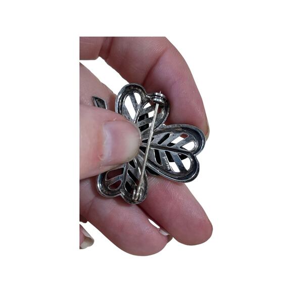 Vintage Sterling Silver Clover Floral Brooch, Vintage Flower Silver Pin - Picture 5 of 6